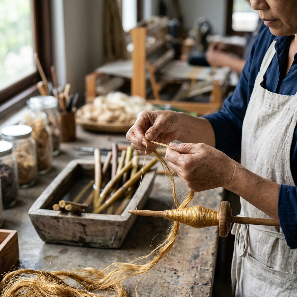 Lotus silk yarn spinning